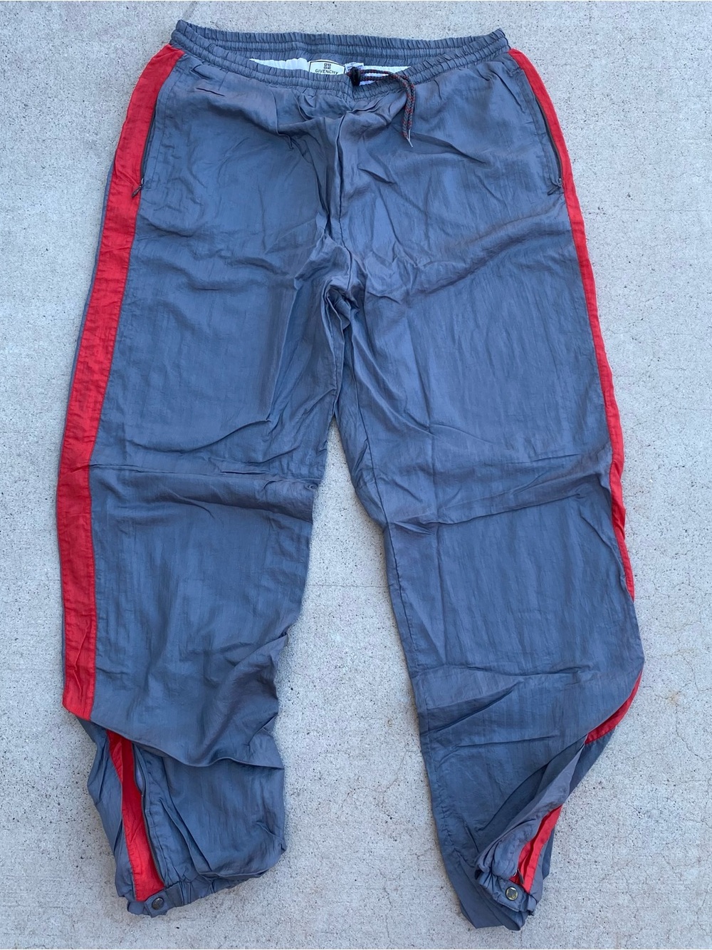Vintage Givenchy Nylon Track Pants Grey Red 1990s Designer
